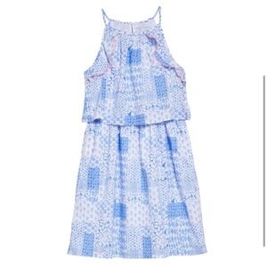 Vineyard Vines Girls Blue Painted Patchwork Halter Dress XL